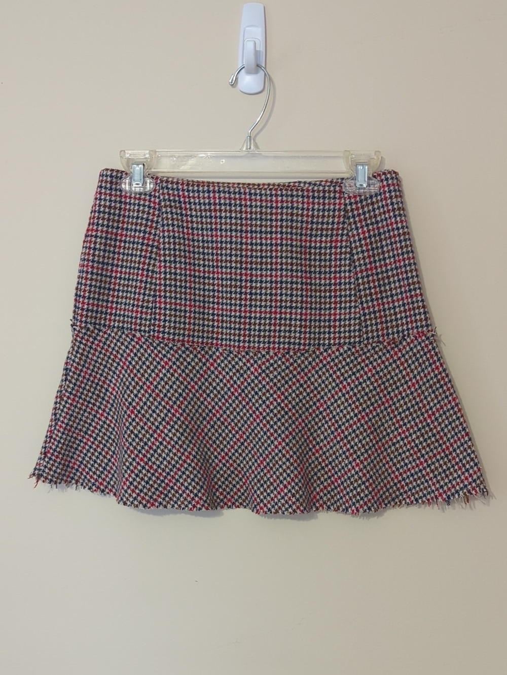 Altar'd State Fall Houndstooth Mini Skirt Size Small Burgundy Navy Brown Beige
